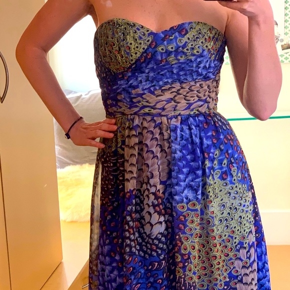 STRAPLESS HIGH LOW BOHO Silky Summer Dress Lined - Picture 2 of 8